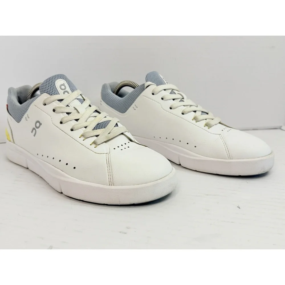 On The Roger Advantage Women's 8.5 White Nimbus Gray Yellow CloudTec Tennis